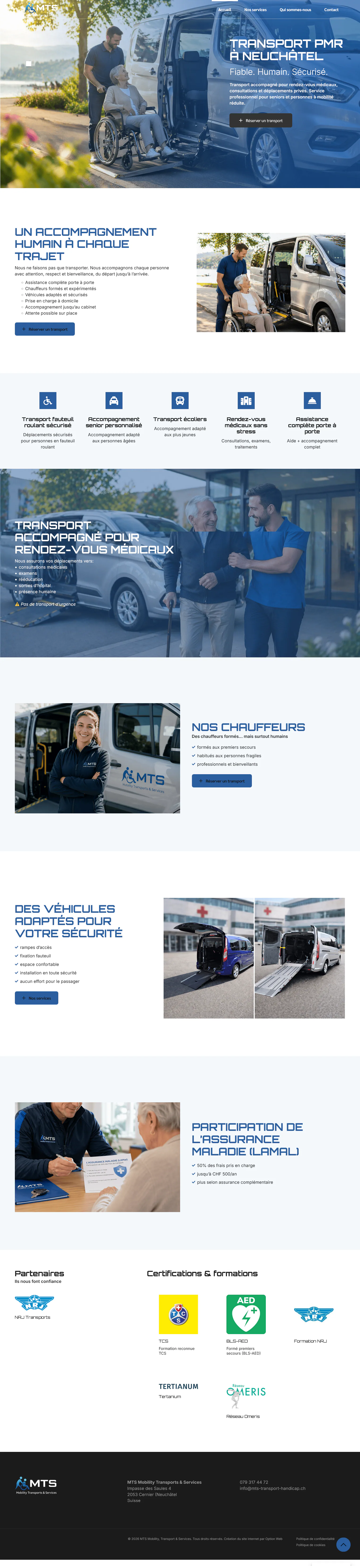 Accueil de MTS Mobility présentant le transport des personnes à mobilité réduite.