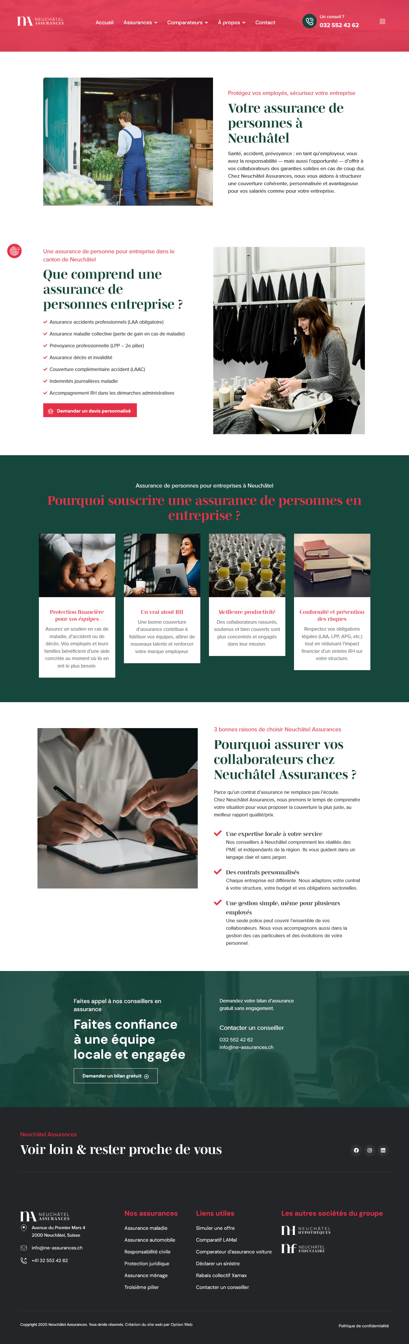 Page Neuchâtel Assurances consacrée à l’assurance de personnes pour les entreprises.