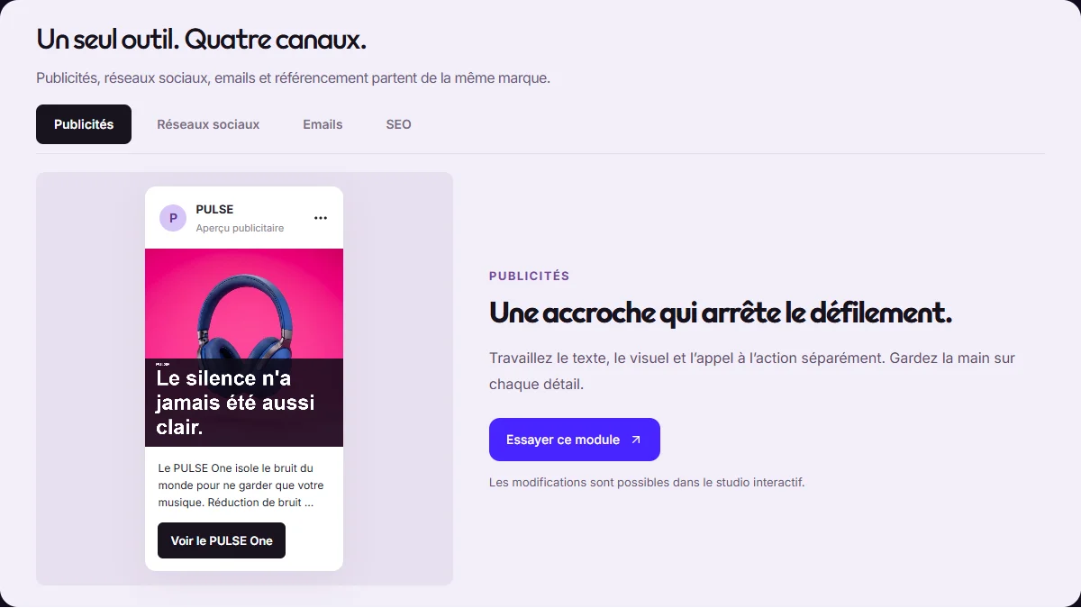Aperçu des formats dans le studio Option AI