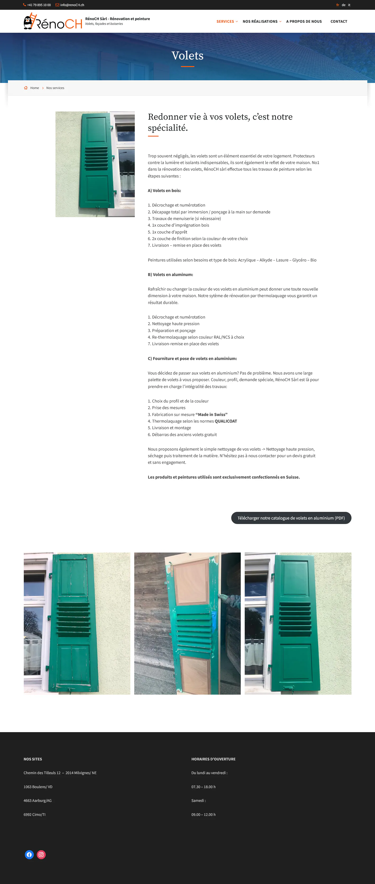 Page RénoCH consacrée à la rénovation des volets.