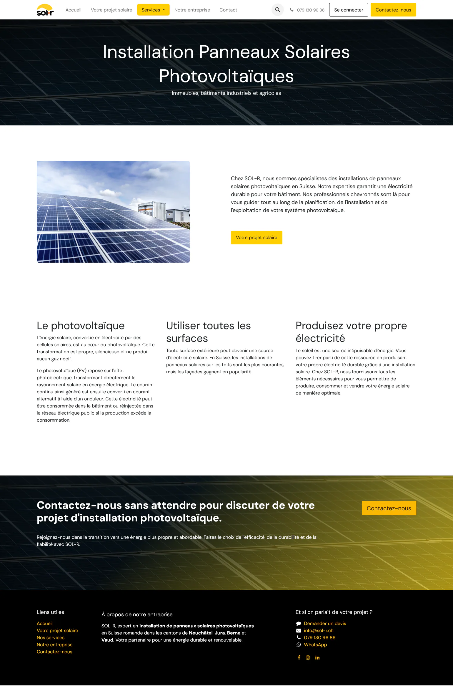 Page SOL-R consacrée à l’installation de panneaux solaires photovoltaïques.