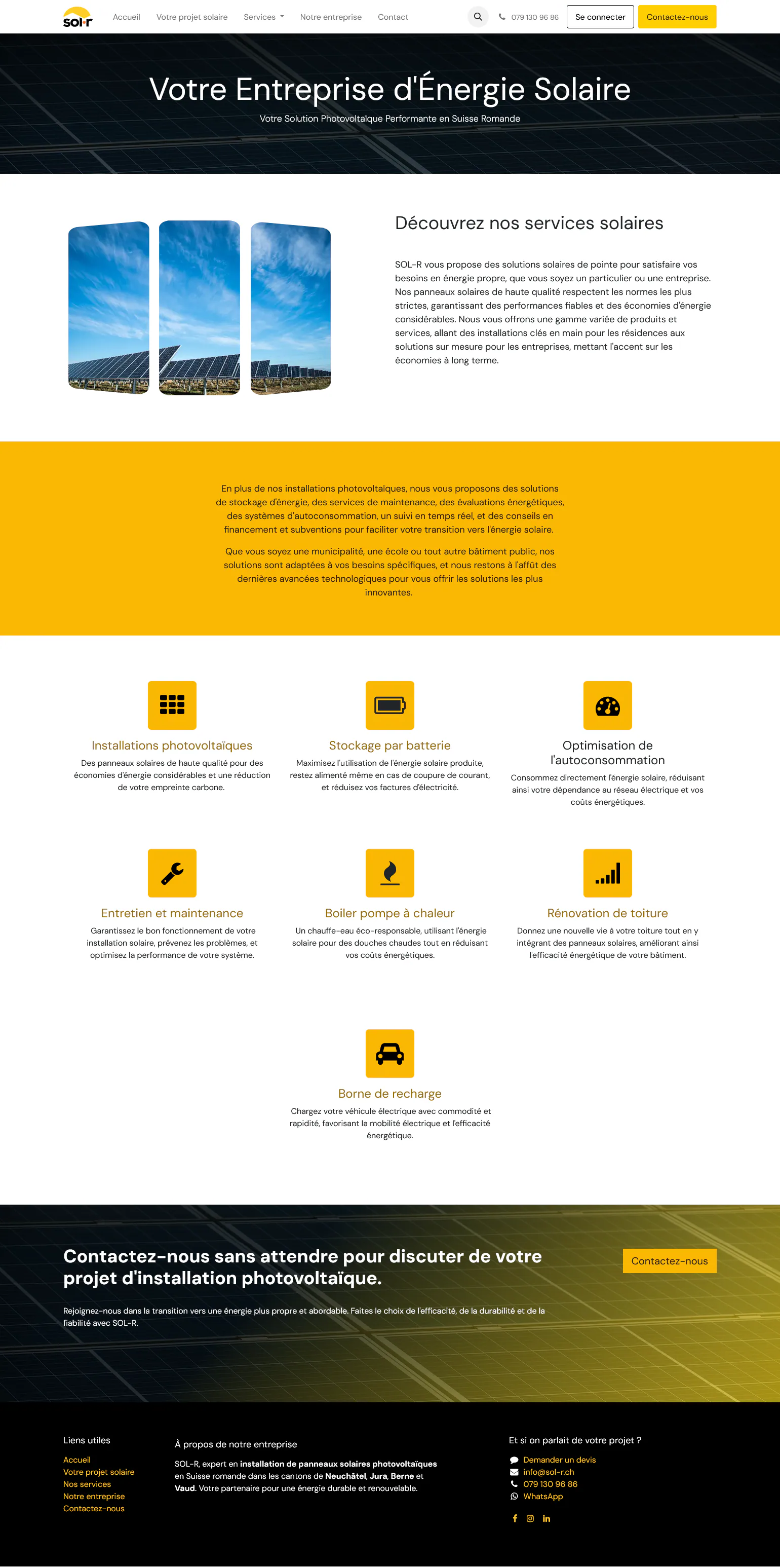 Présentation de l’entreprise SOL-R et de ses services solaires.