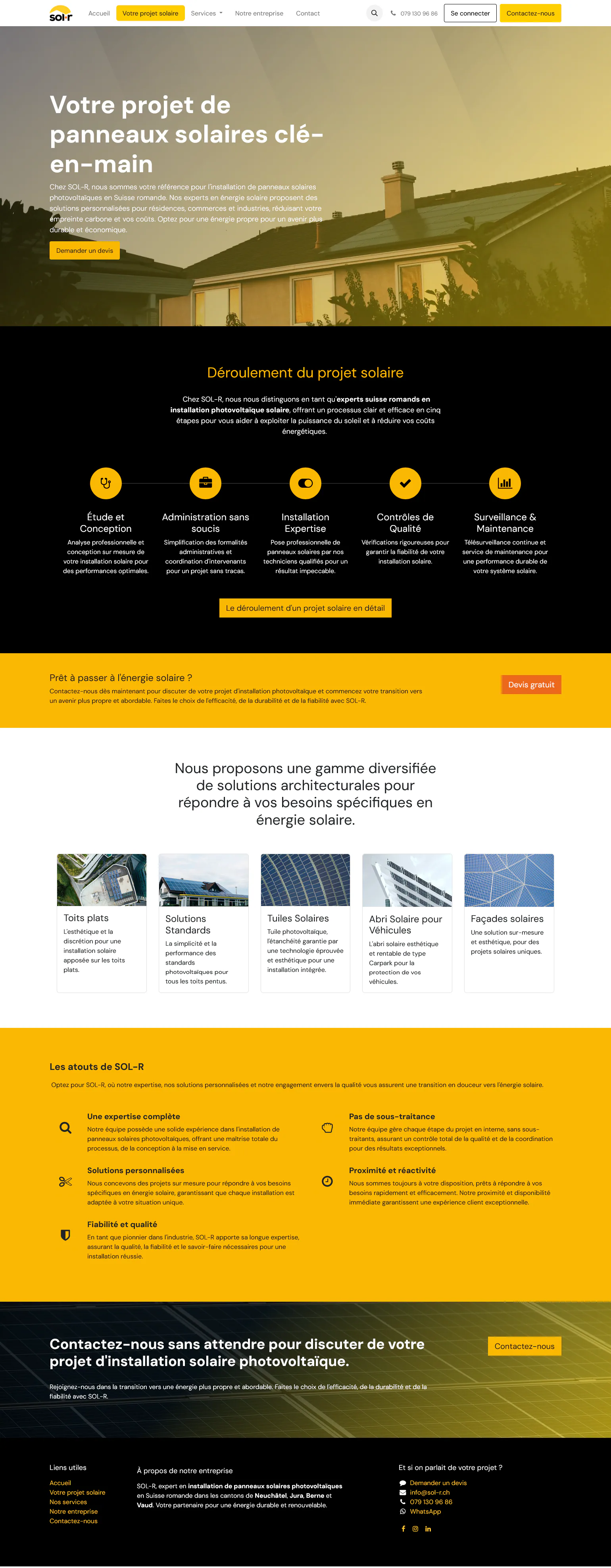 Page SOL-R décrivant les étapes d’un projet de panneaux solaires clé en main.