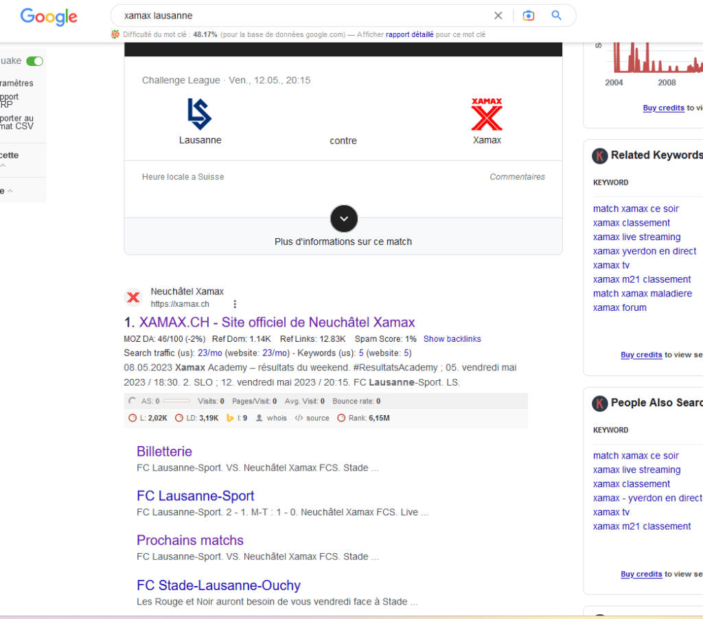 Match de Xamax en position 1 sur Google
